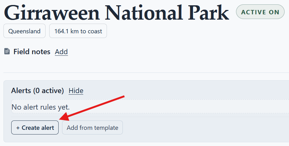 Create Alert button screenshot
