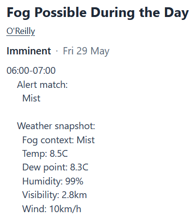 Fog alert example notification