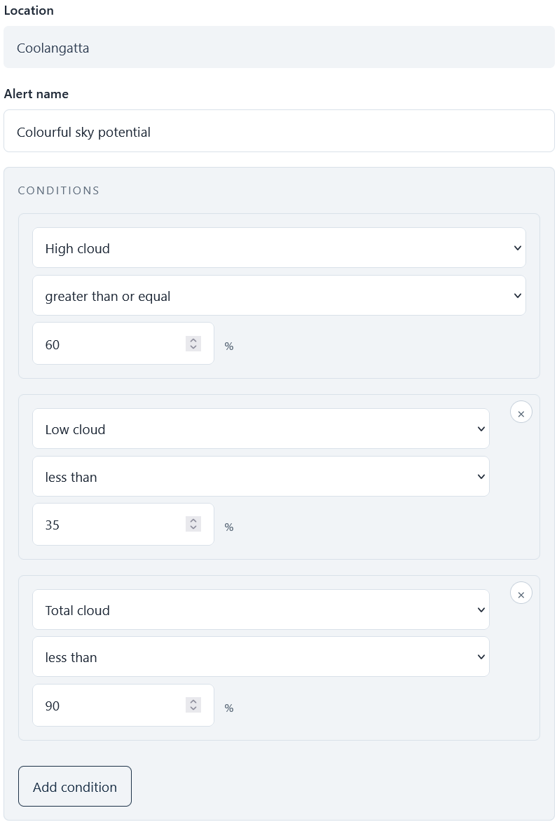 High clouds alert screenshot