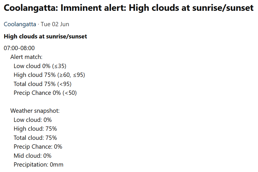 High clouds notification screenshot