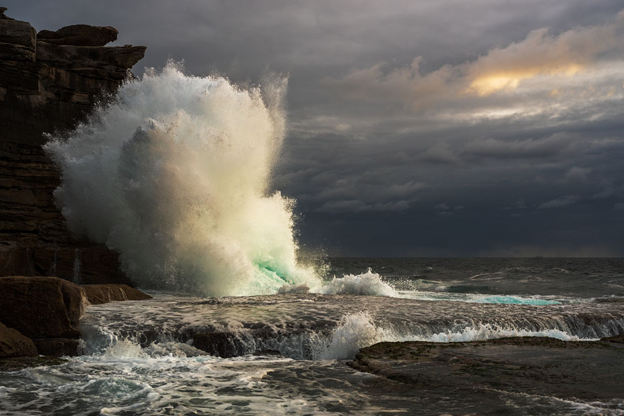 High tide with crashing waves
