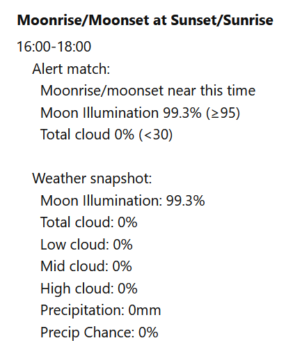 Moonrise/moonset alert screenshot