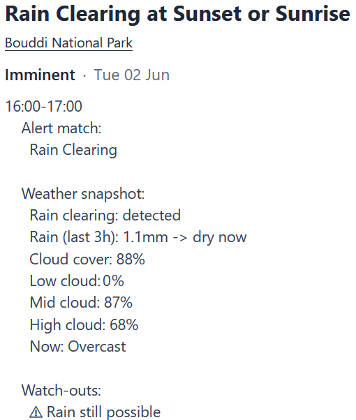 Rain clearing example notification