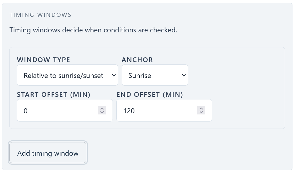 Select timing window after sunrise