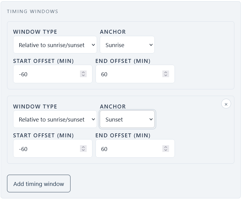 Multiple timing windows screenshot